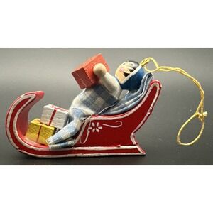 Vintage Kathe Wohlfahrt Wooden Sled Christmas Ornament Germany Original Tag